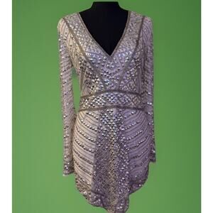 Missguided Peace + Love Embellished Nude/Silver | Back Illusion Prom Glam Dress